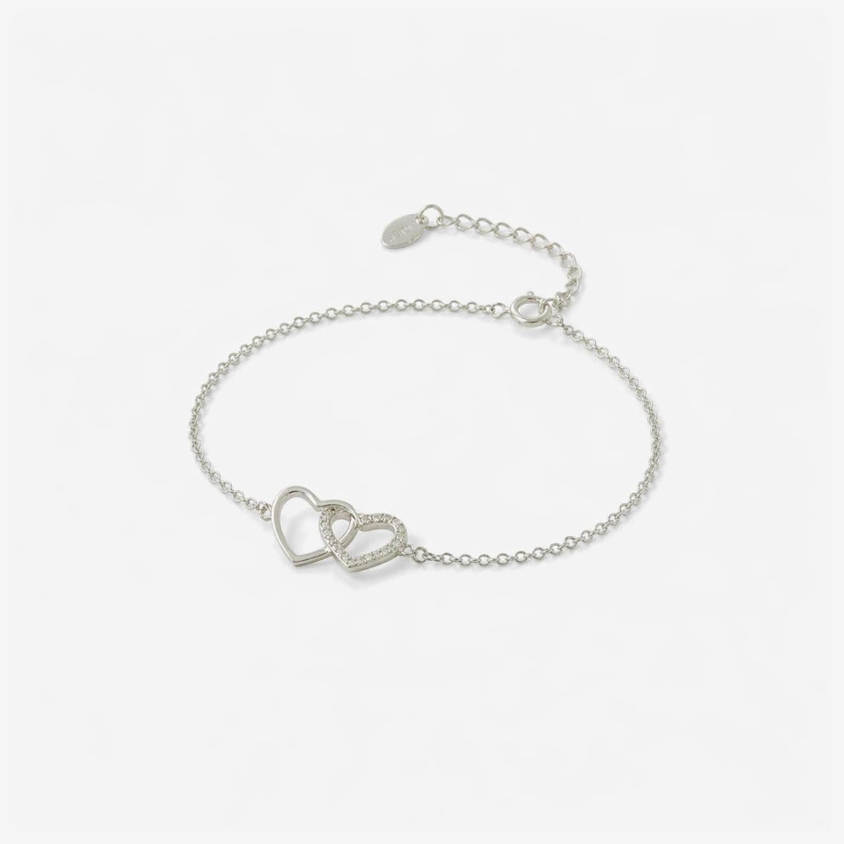Bracelet chaine fine avec cœurs entremêlés zircon - argent garanti 925
