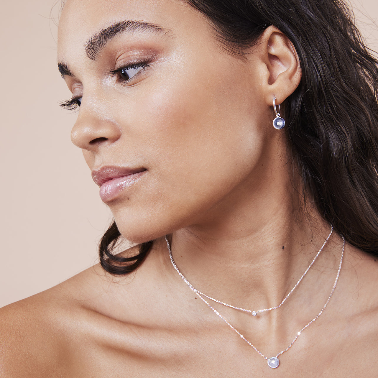 Collier fin argent 925 à médaillon serti d'un diamant 8 mm