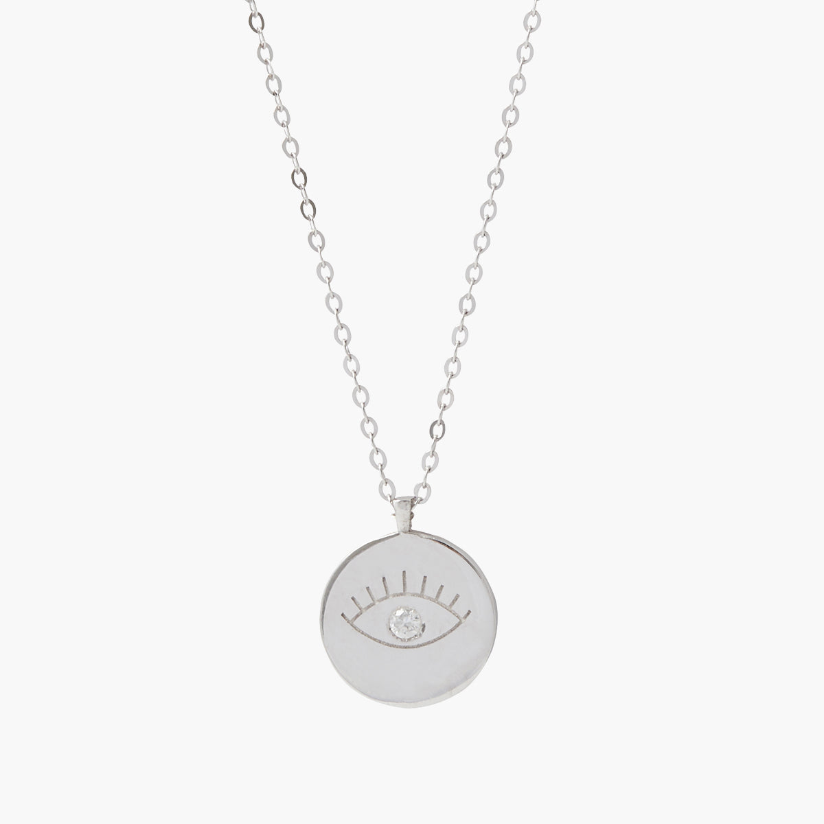 Collier fin argent 925 à médaillon serti d'un diamant 12 mm