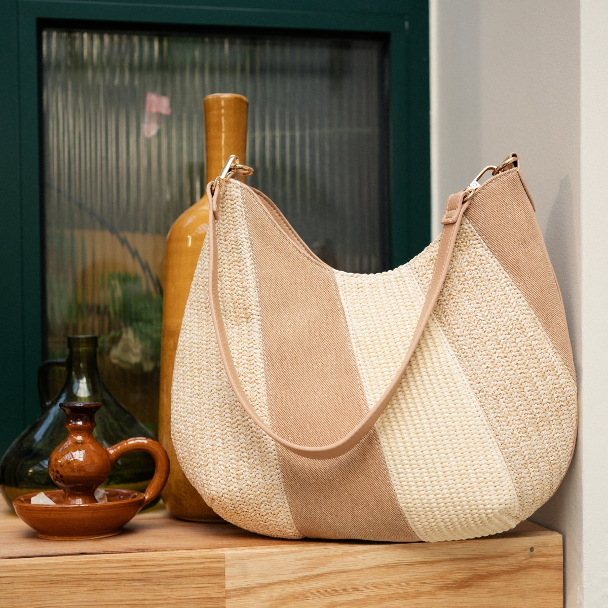 Sac épaule patchwork beige