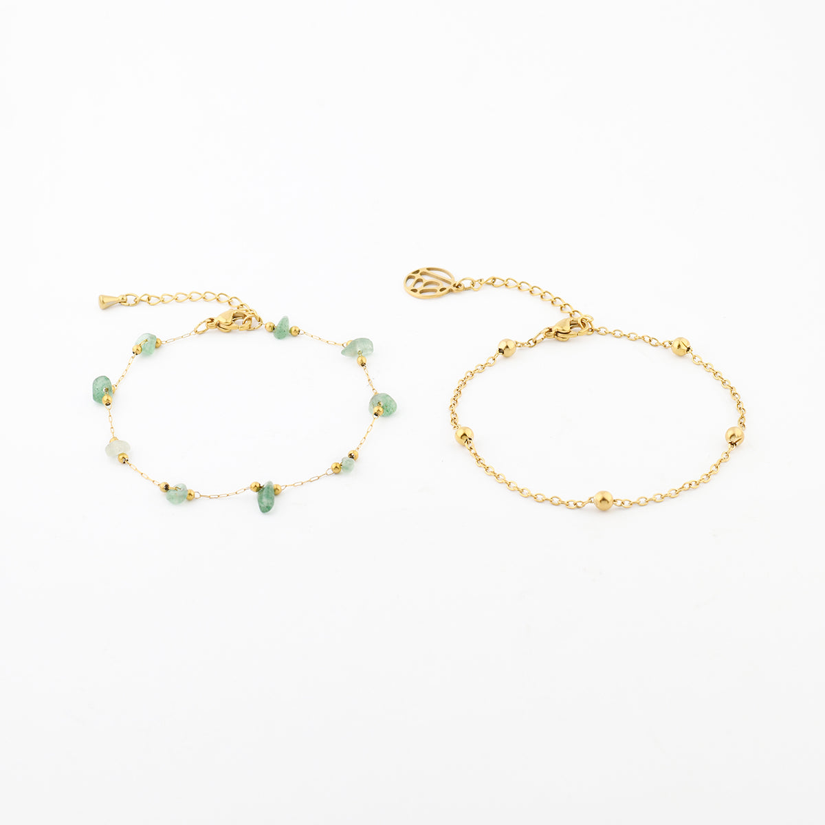 Set x2 bracelet chaîne acier inoxydable et pierre d'Aventurine