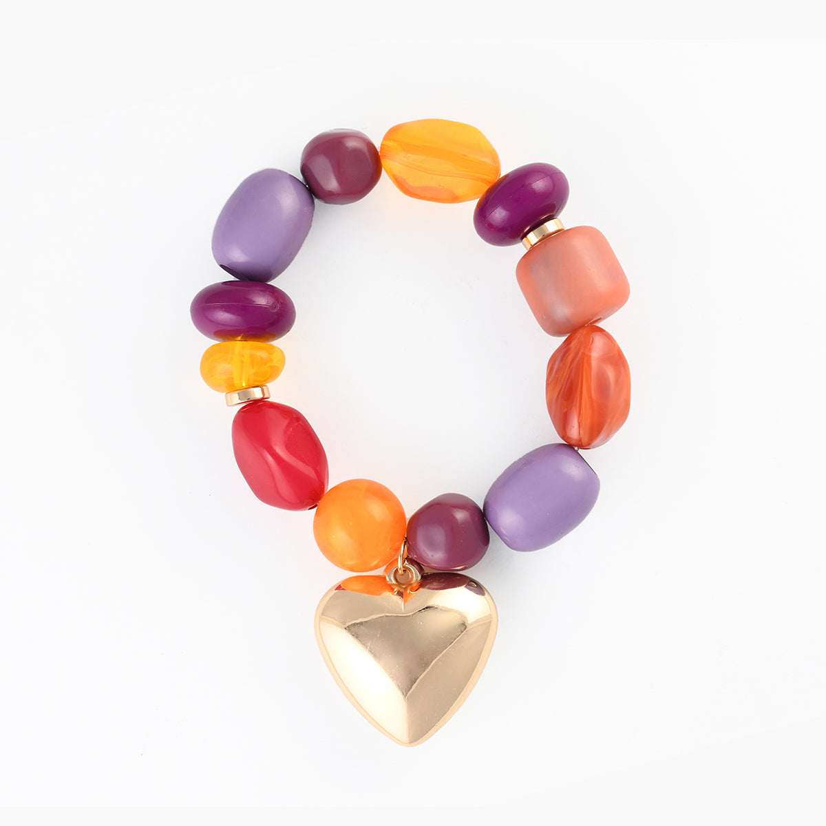 Bracelet perles multicolores pendentif cœur