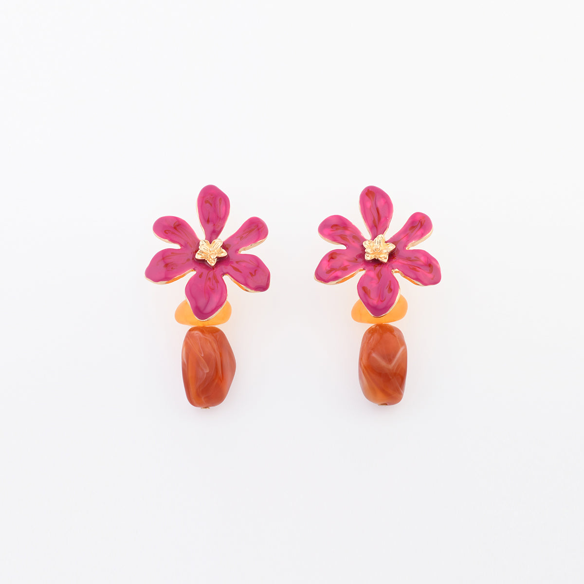 Boucles d’oreilles fleur rose fuchsia et perles