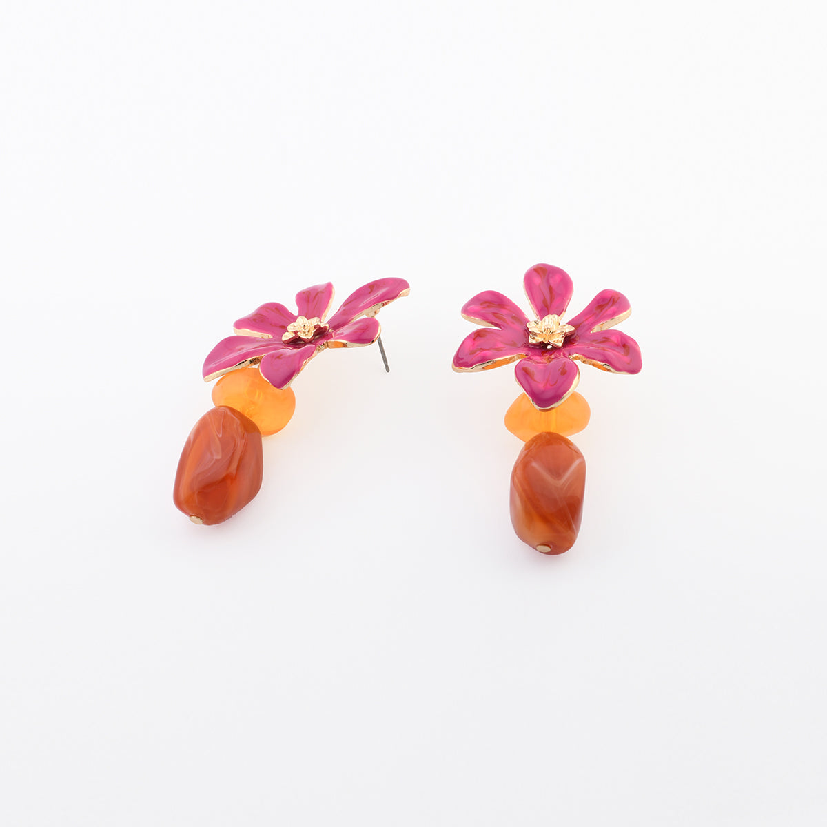 Boucles d’oreilles fleur rose fuchsia et perles
