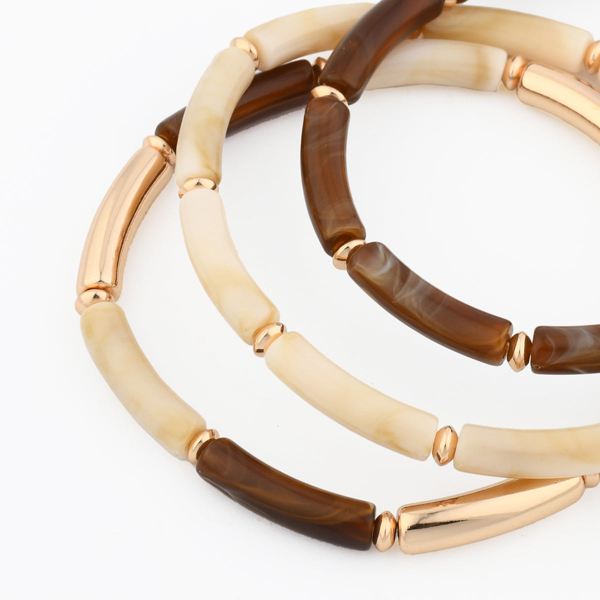 Set x3 bracelets tubes ivoire et marron