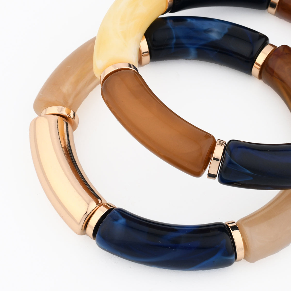 Set de 2 bracelets tubes bleus et marrons