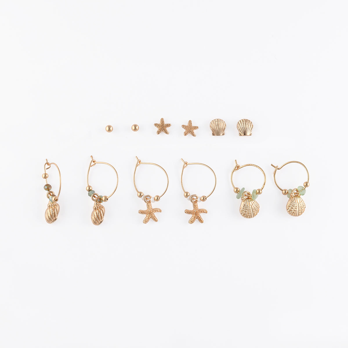 Set x6 paires de créoles et puces d'oreilles mer