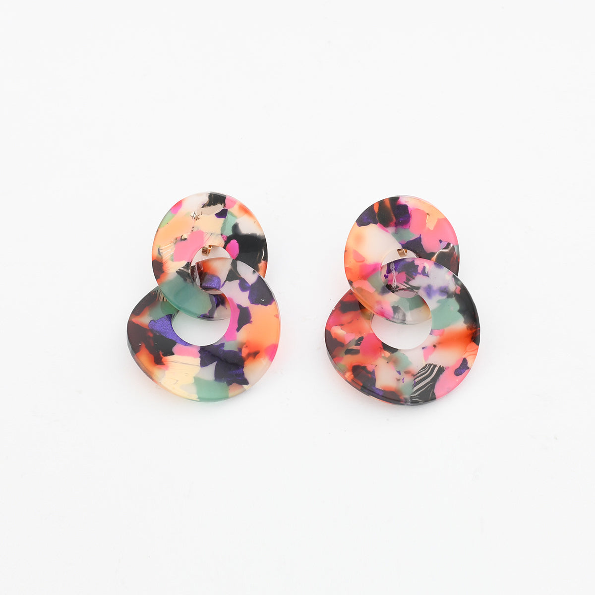 Boucles d'oreilles clips - cercles entrelacés multicolores