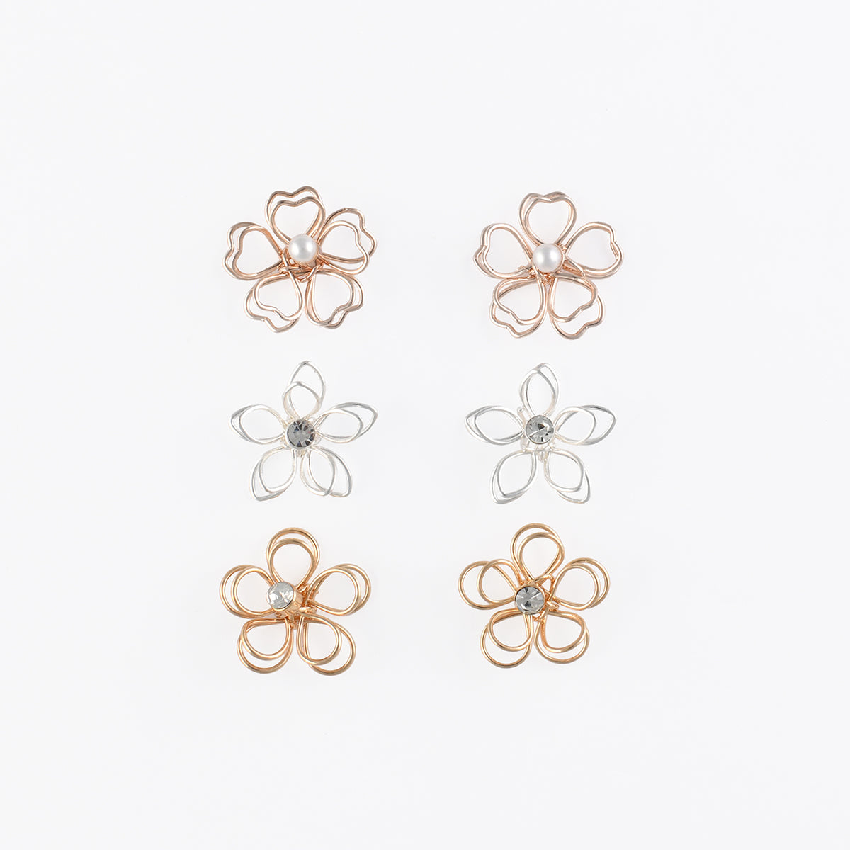 Set x3 petites boucles d'oreilles fleurs filaires