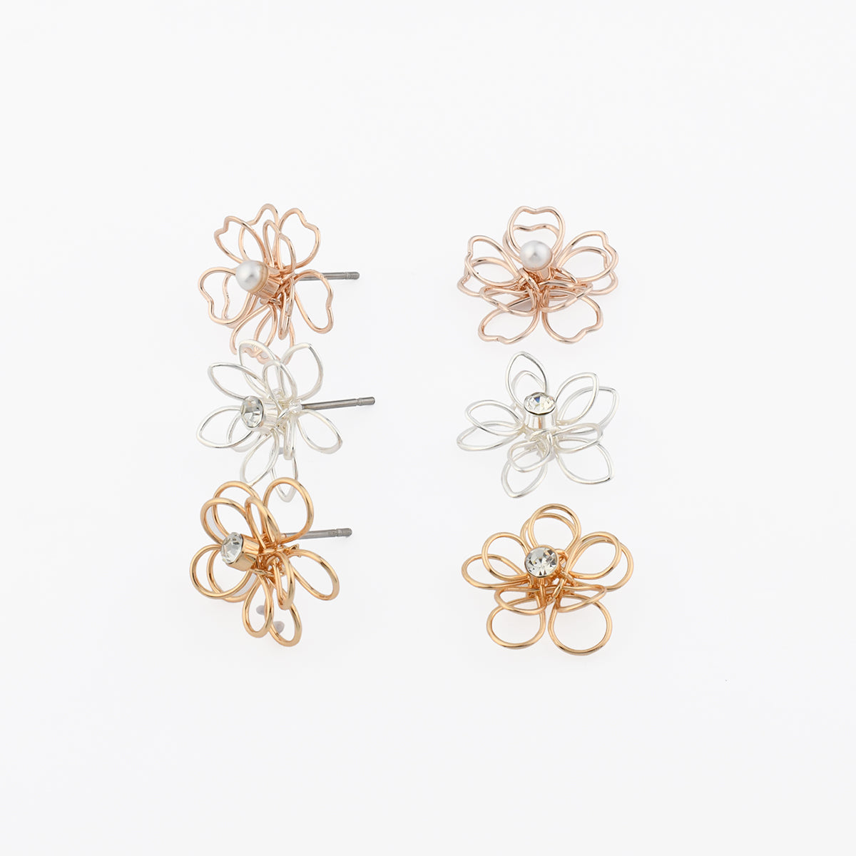 Set x3 petites boucles d'oreilles fleurs filaires