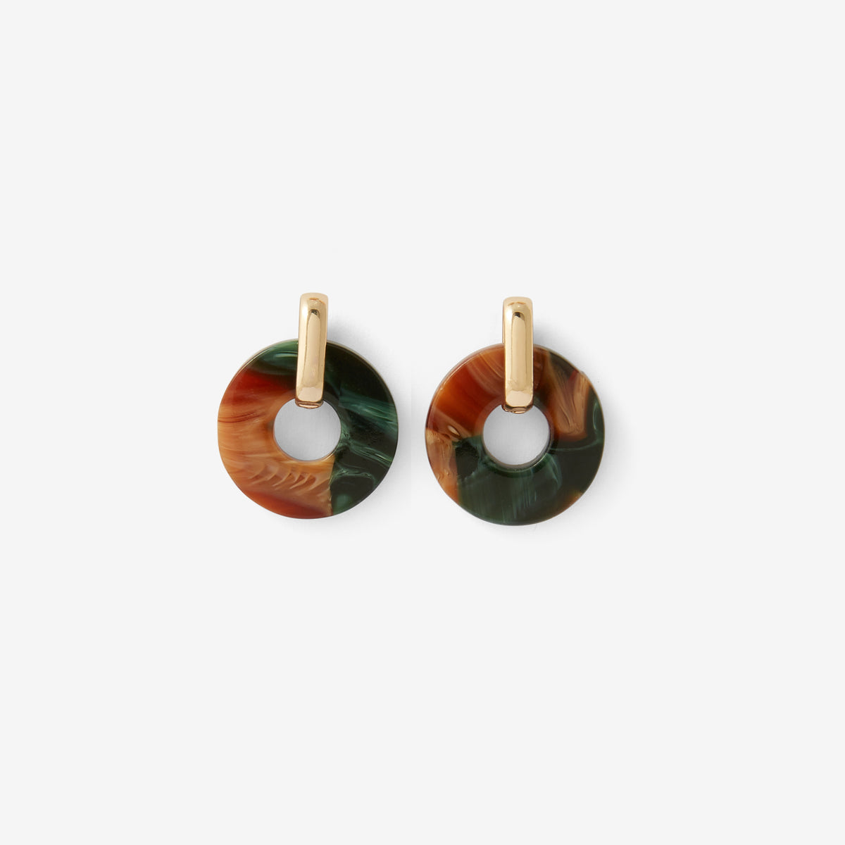 Boucles d'oreilles rondes en résine vert et marron