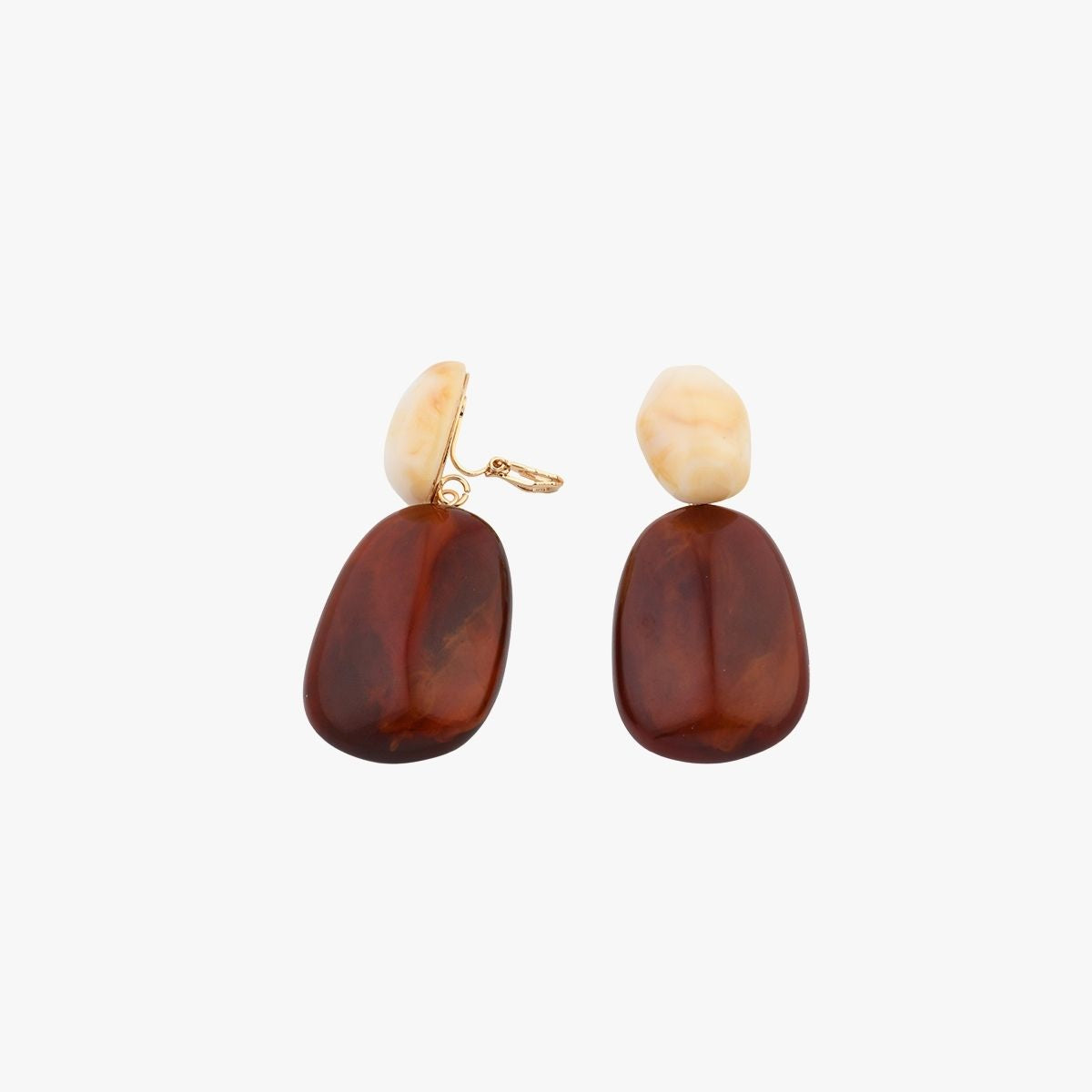 Boucles d'oreilles clips - pendentif perles marron