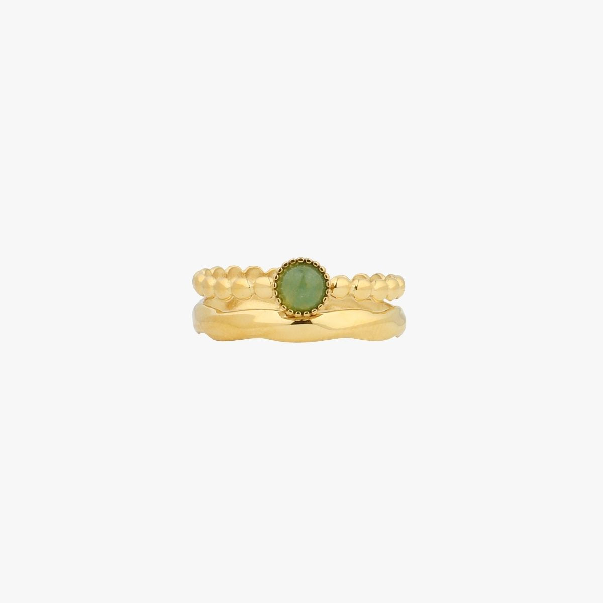 Bague 2 rangs en acier inoxydable et pierre d'Aventurine