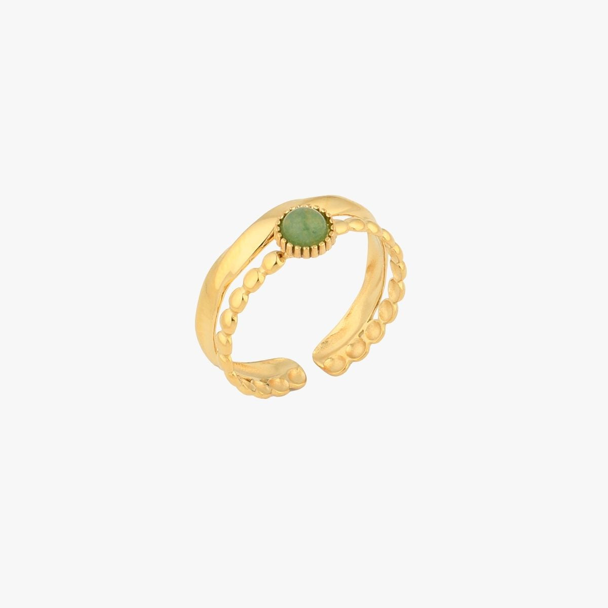 Bague 2 rangs en acier inoxydable et pierre d'Aventurine