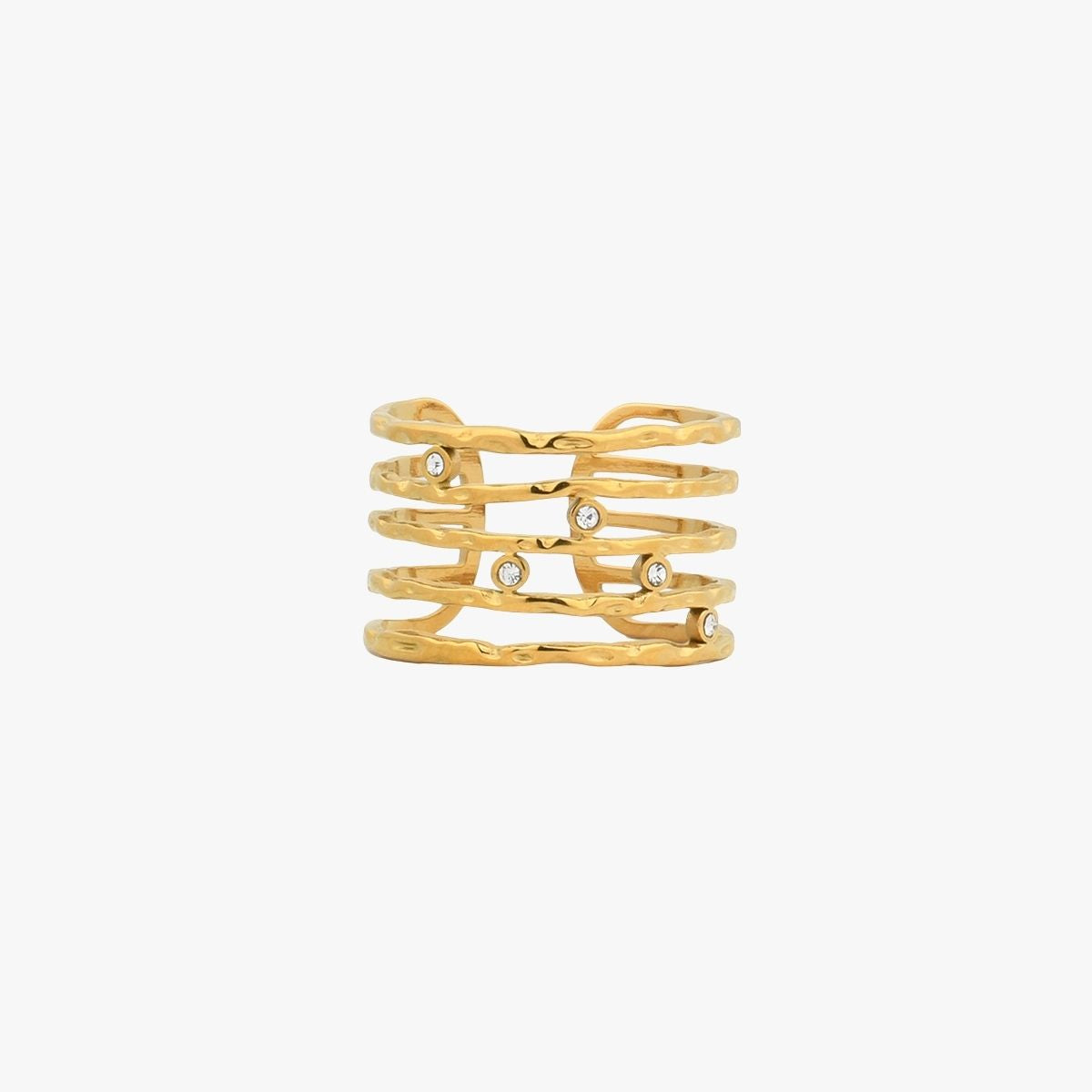 Bague multi rangs en acier inoxydable avec strass