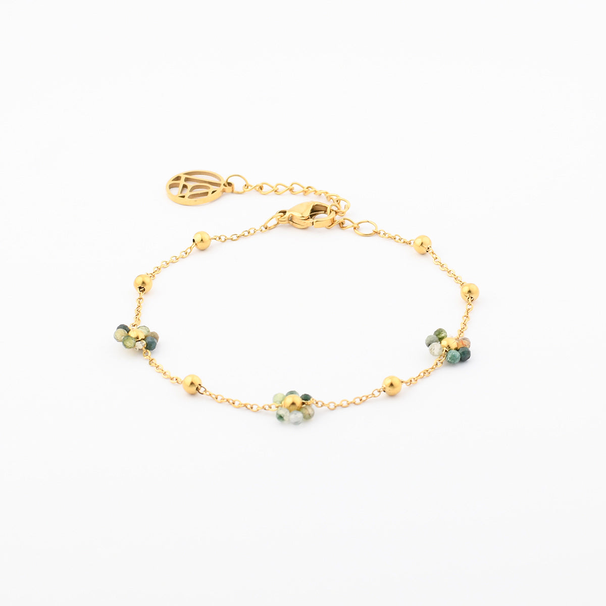 Bracelet chaine acier inoxydable et fleurs en pierre