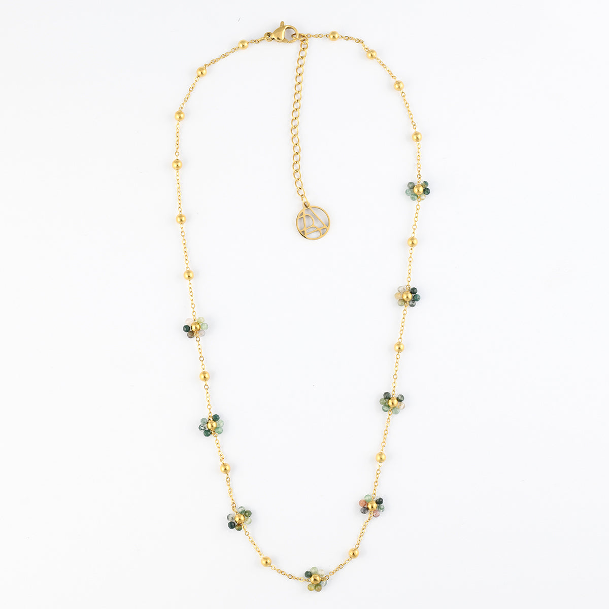 Collier chaîne fine acier inoxydable et fleur en pierre d'Aventurine
