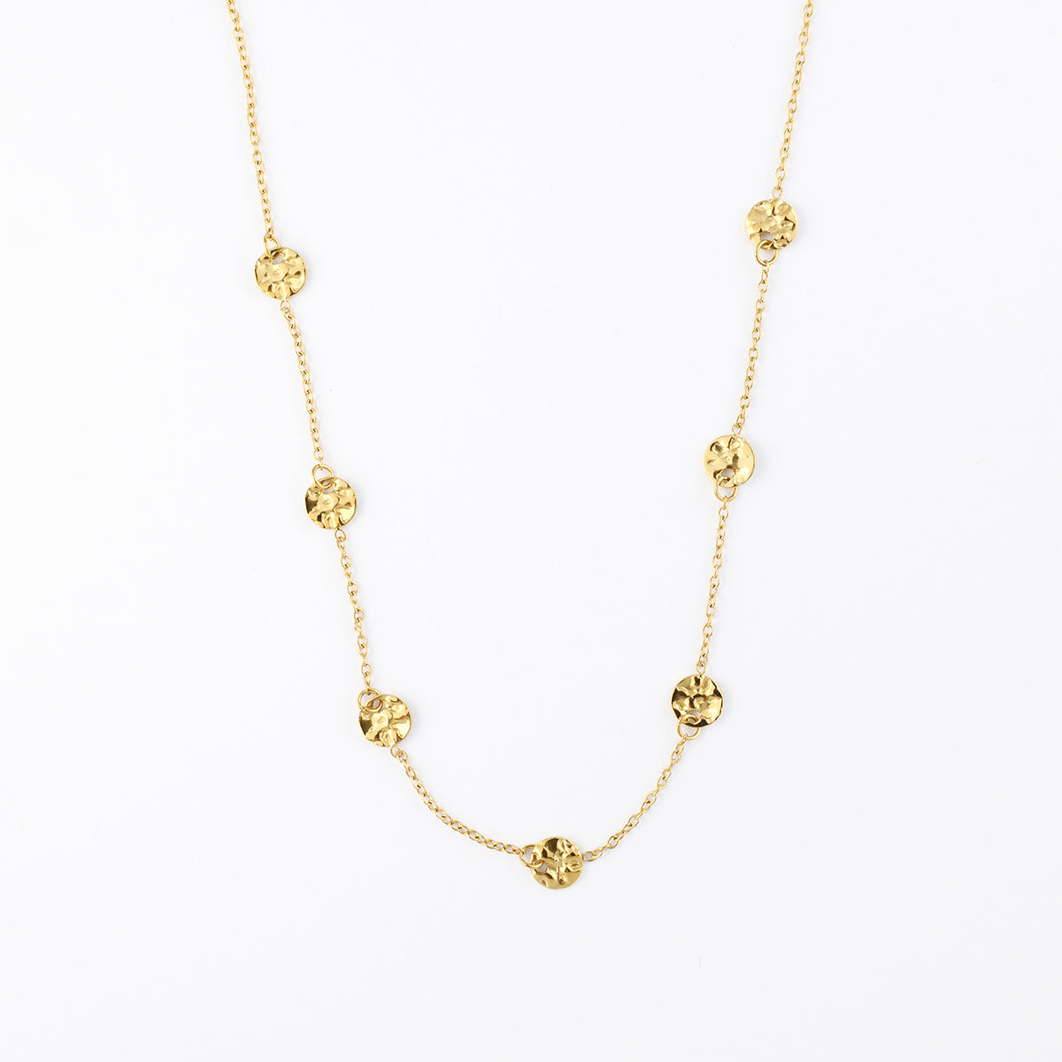 Collier chaîne fine avec disques martelés en acier inoxydable