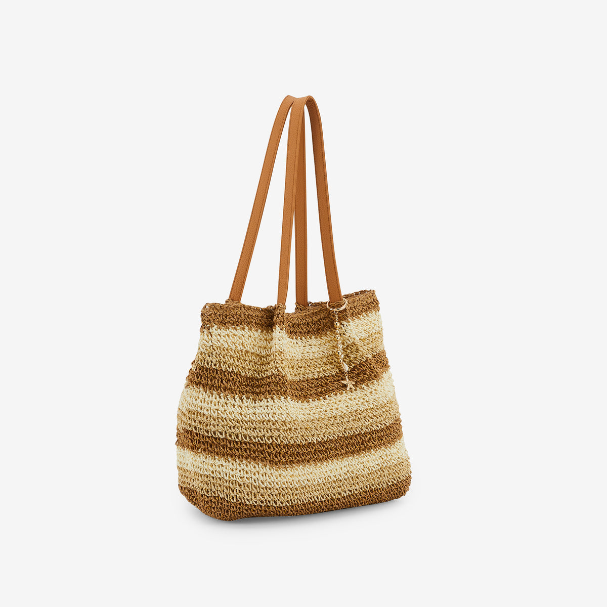 Cabas effet paille à rayures beige