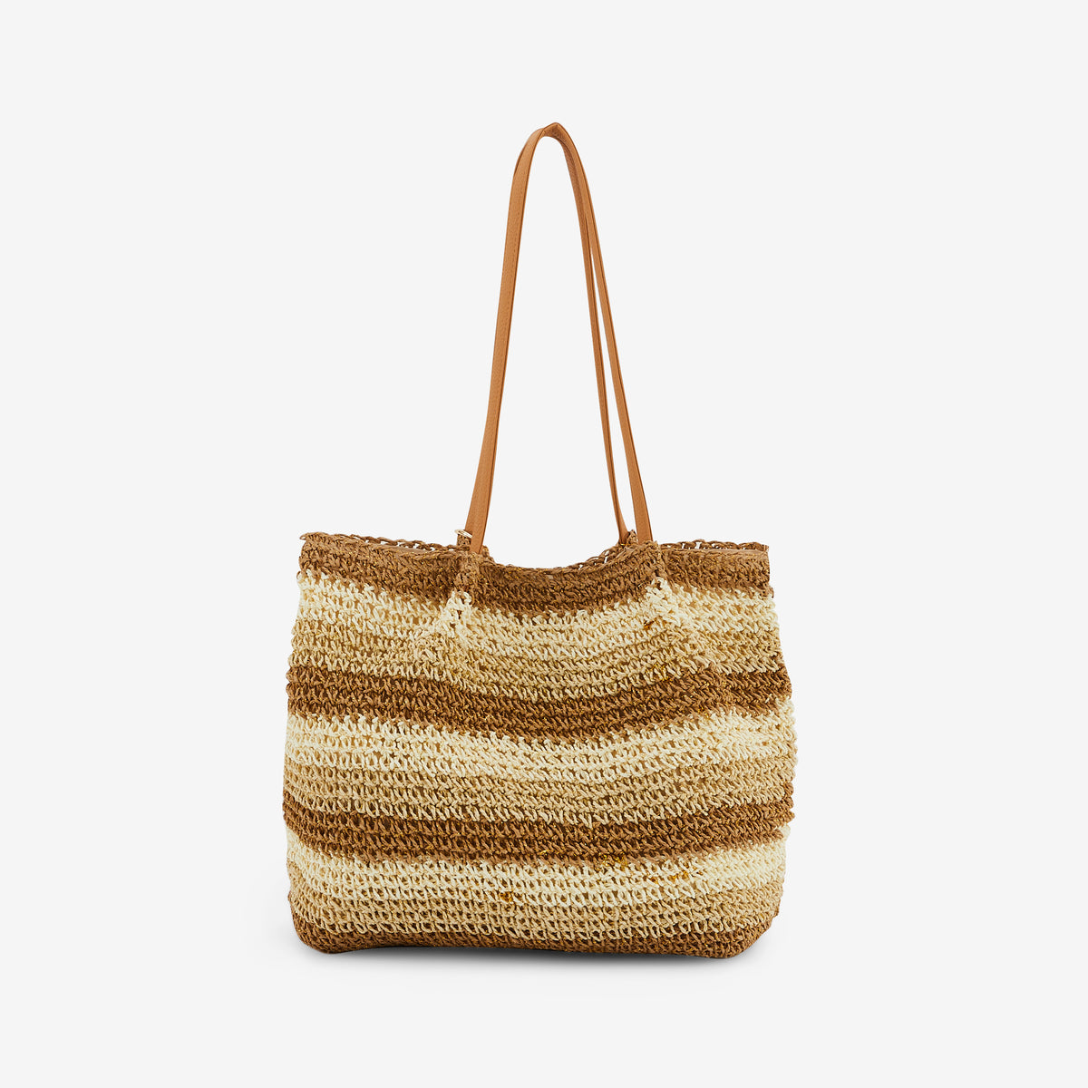Cabas effet paille à rayures beige