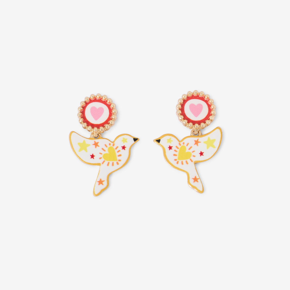 Boucles d'oreilles oiseaux imprimé effet porcelaine