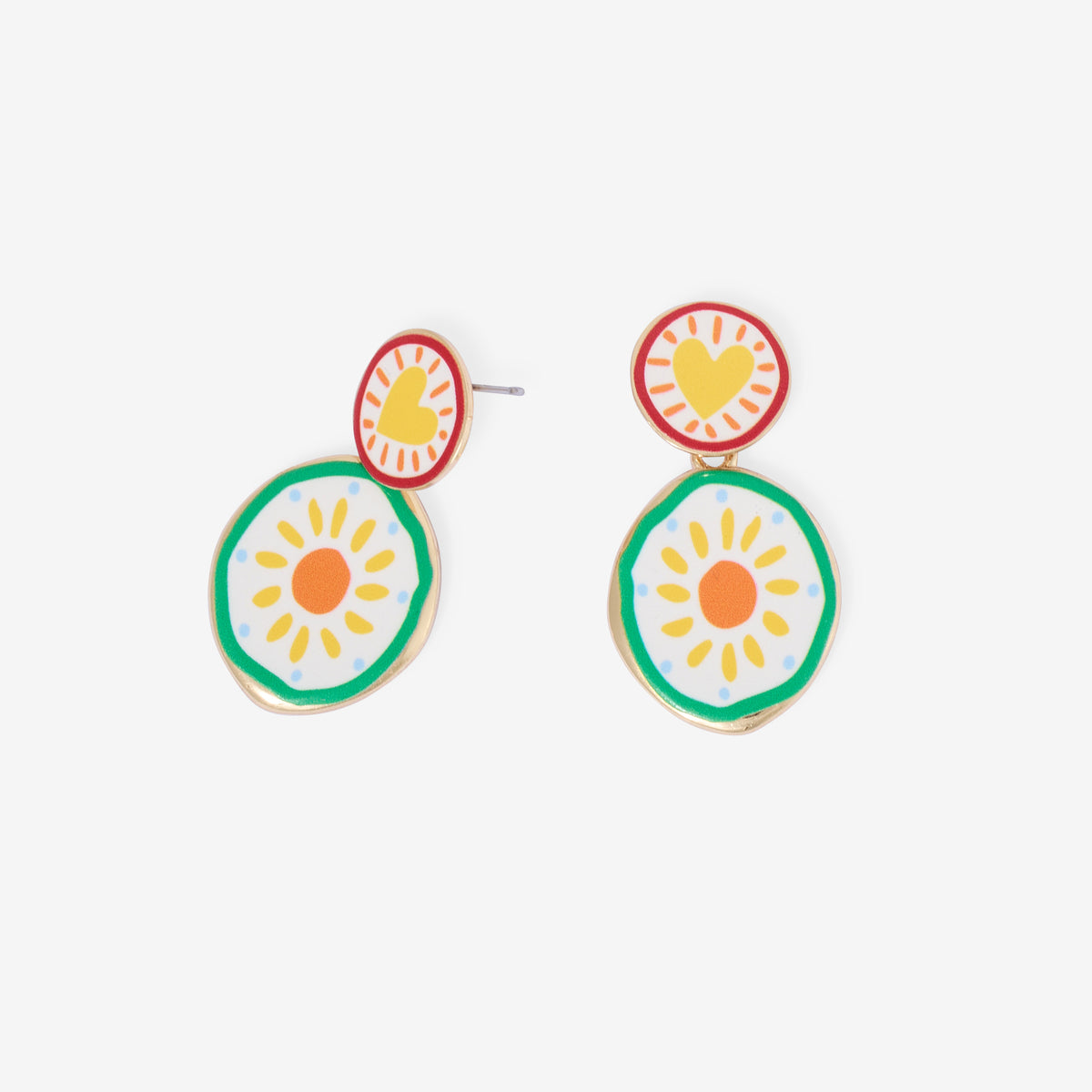 Boucles d'oreilles double disque imprimé effet porcelaine