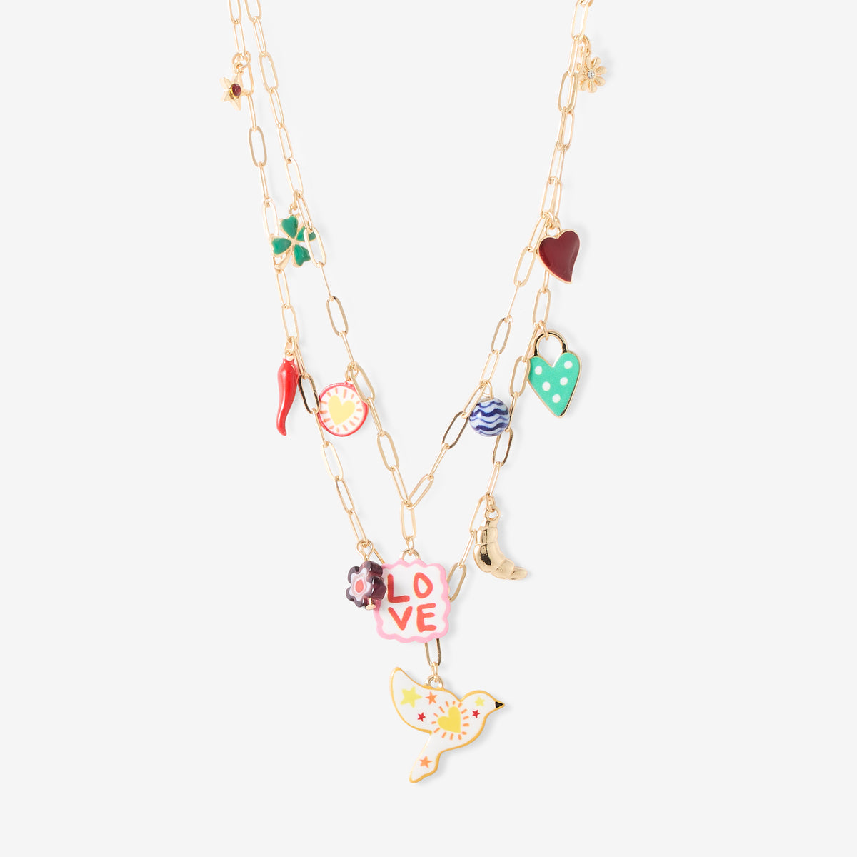 Collier chaîne 2 rangs à charms