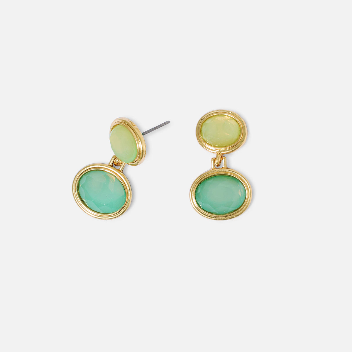 Boucles d'oreilles doubles cabochons facettés vert et bleu