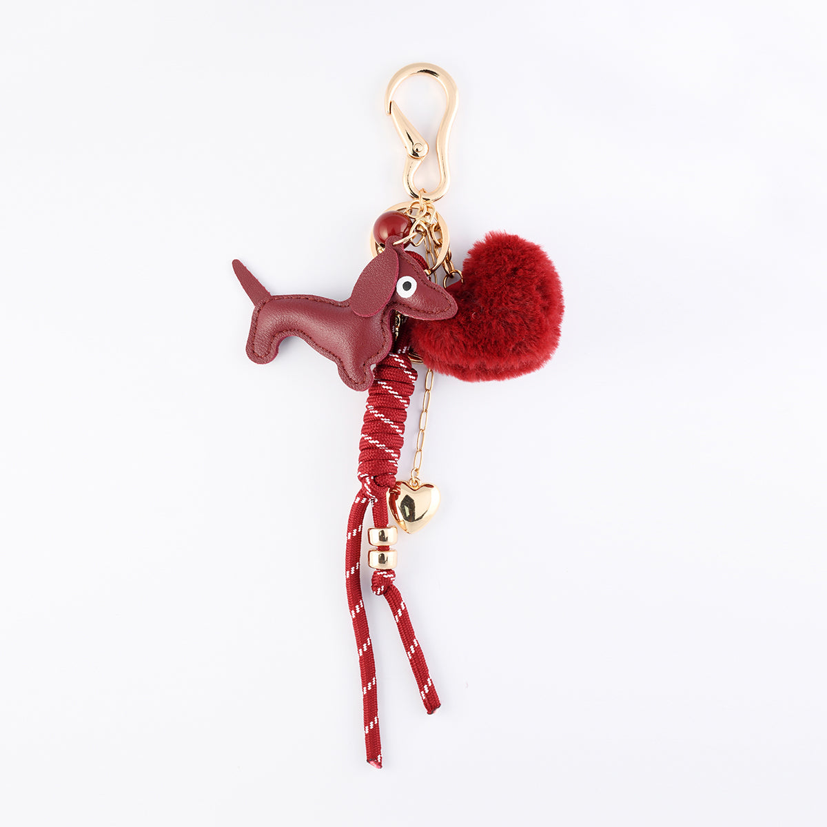 Bijoux de sac teckel et cœur bordeaux