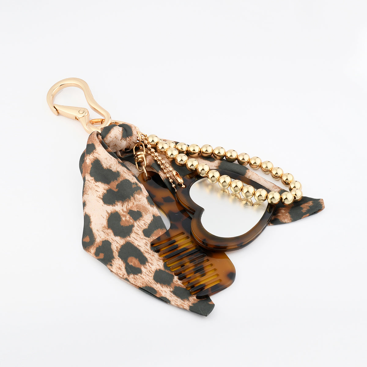 Porte-clés grigri foulard motif léopard et peigne