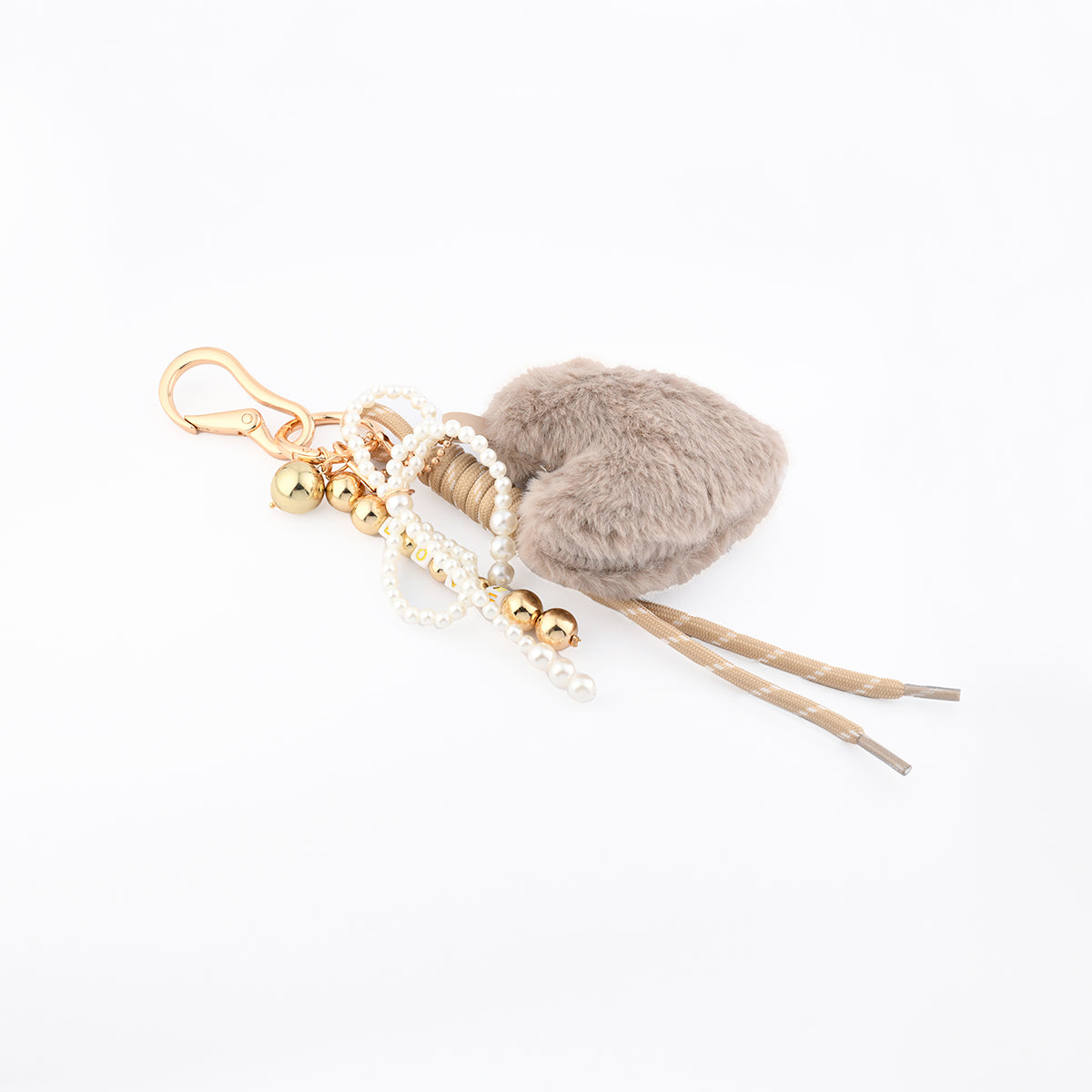 Bijoux de sac cœur beige en fausse fourrure