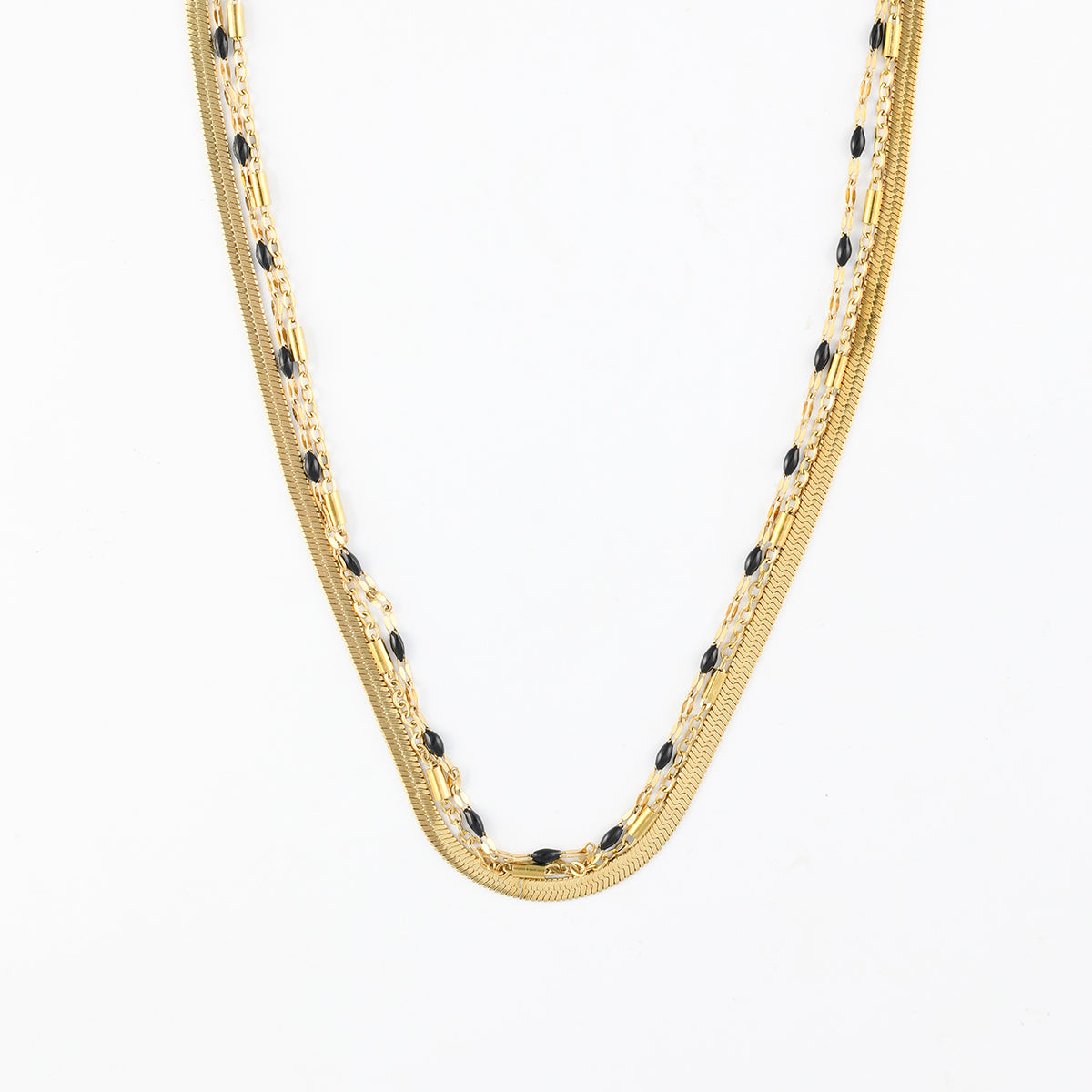 Collier chaîne 3 rangs acier inoxydable et époxy noir