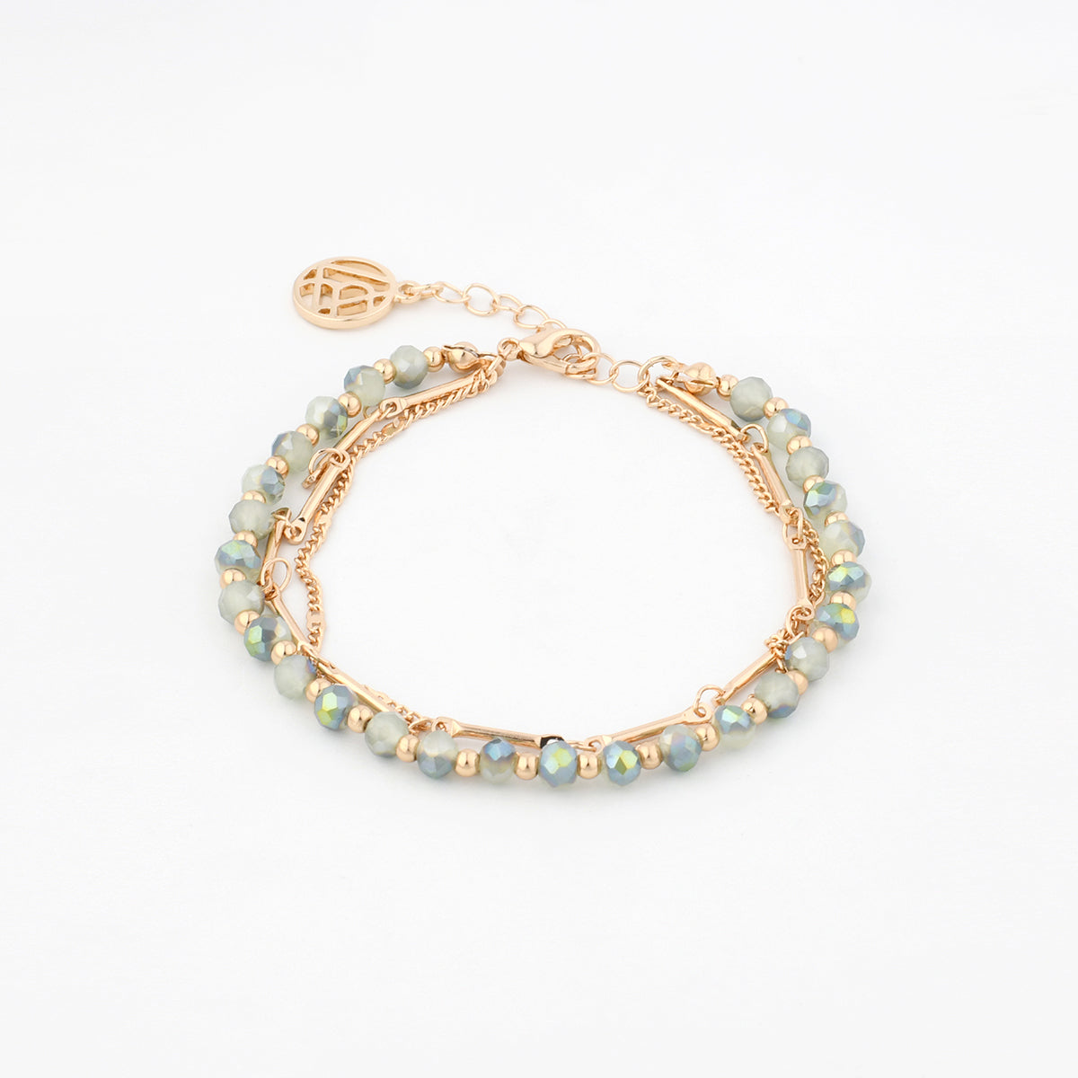 Bracelet multi rangs avec perles à facettes vertes