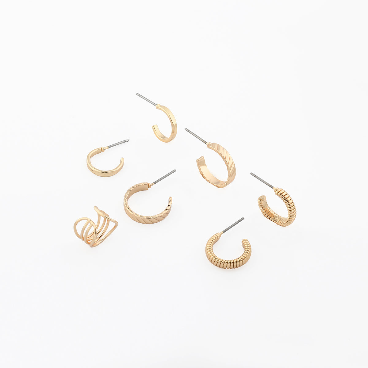 Set de 3 paires de petites créoles + 1 ear cuff doré