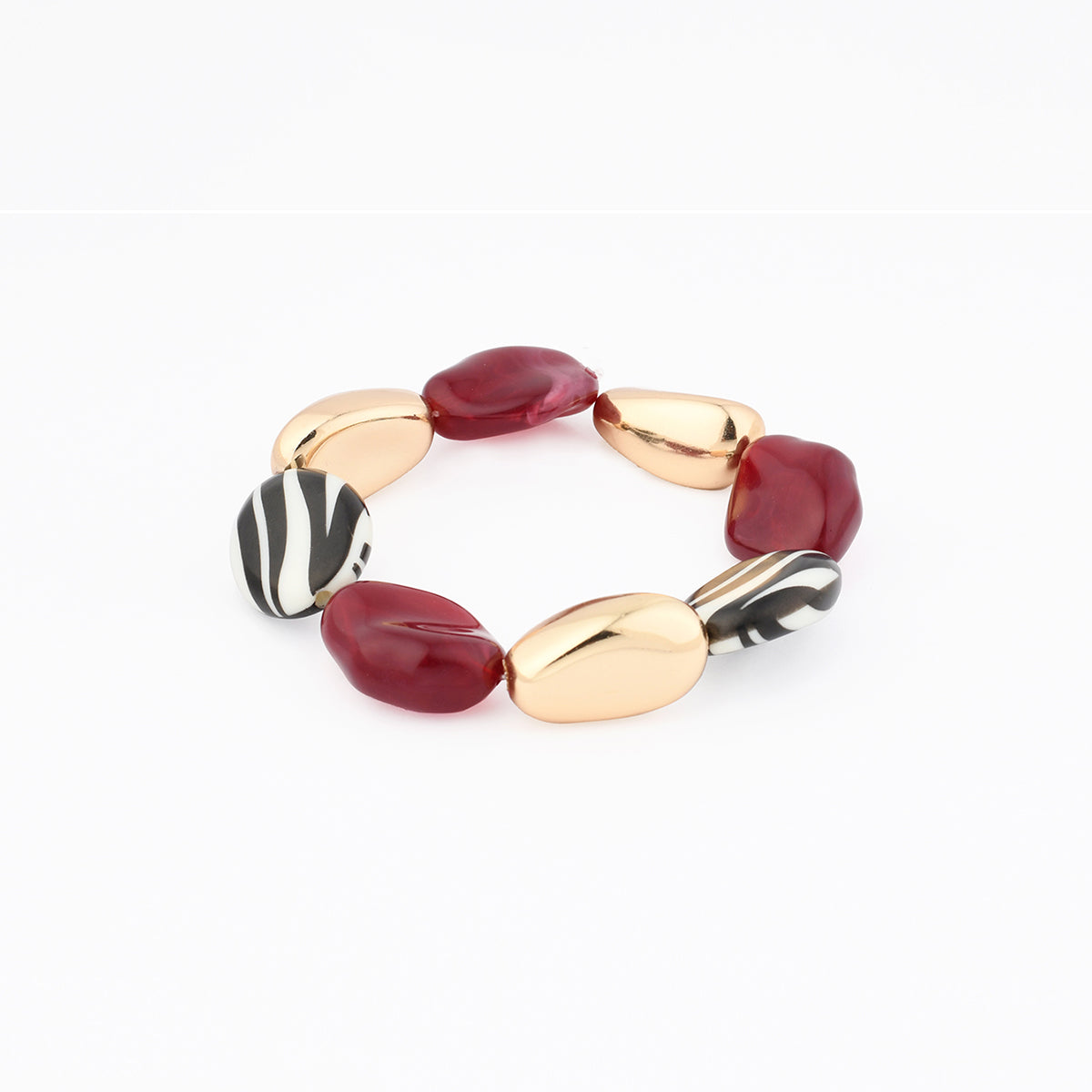 Bracelet perles zébrées, bordeaux et doré