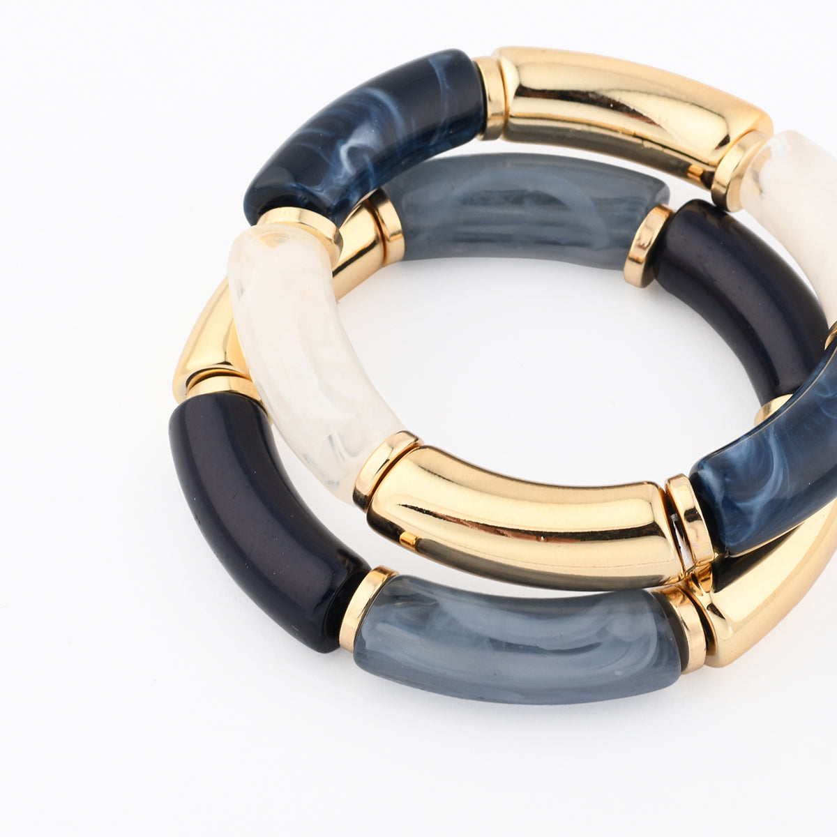 Set de 2 bracelets en résine bleu et doré