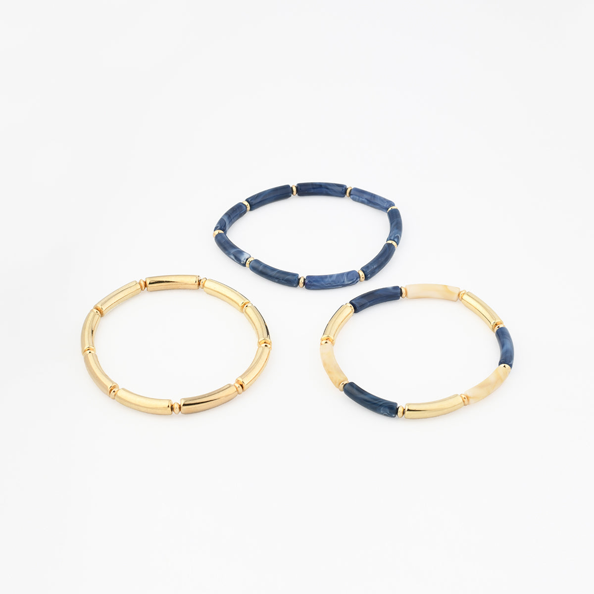 Set x3 bracelets tubes bleu et doré