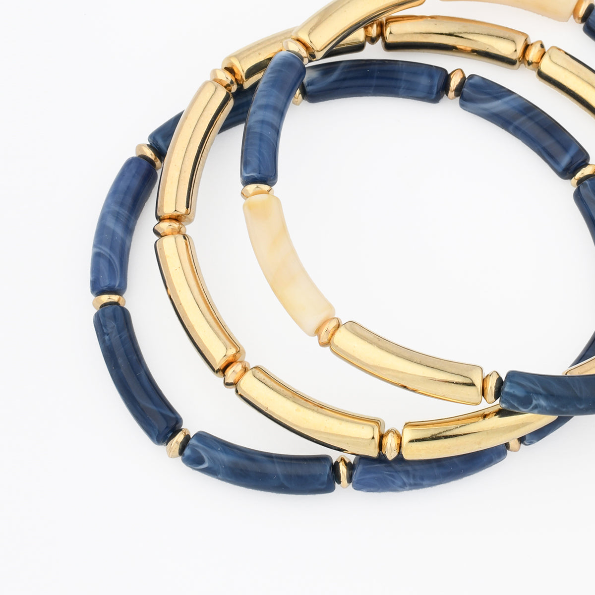 Set x3 bracelets tubes bleu et doré