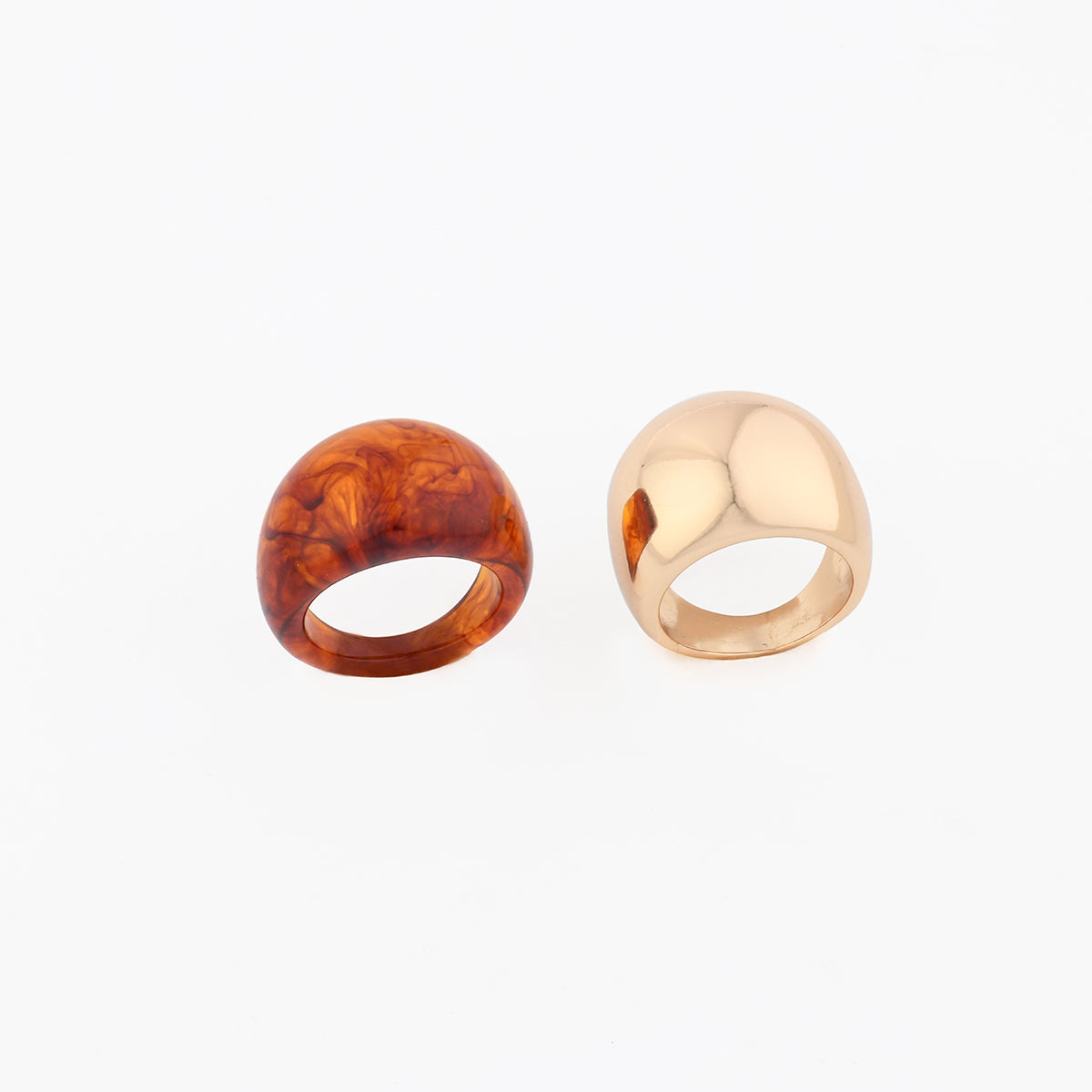 Set de 2 bagues marron et dorées