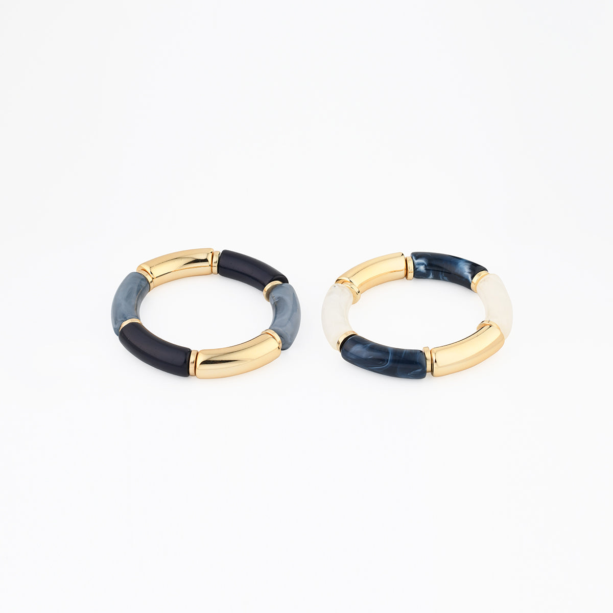 Set de 2 bracelets en résine bleu et doré
