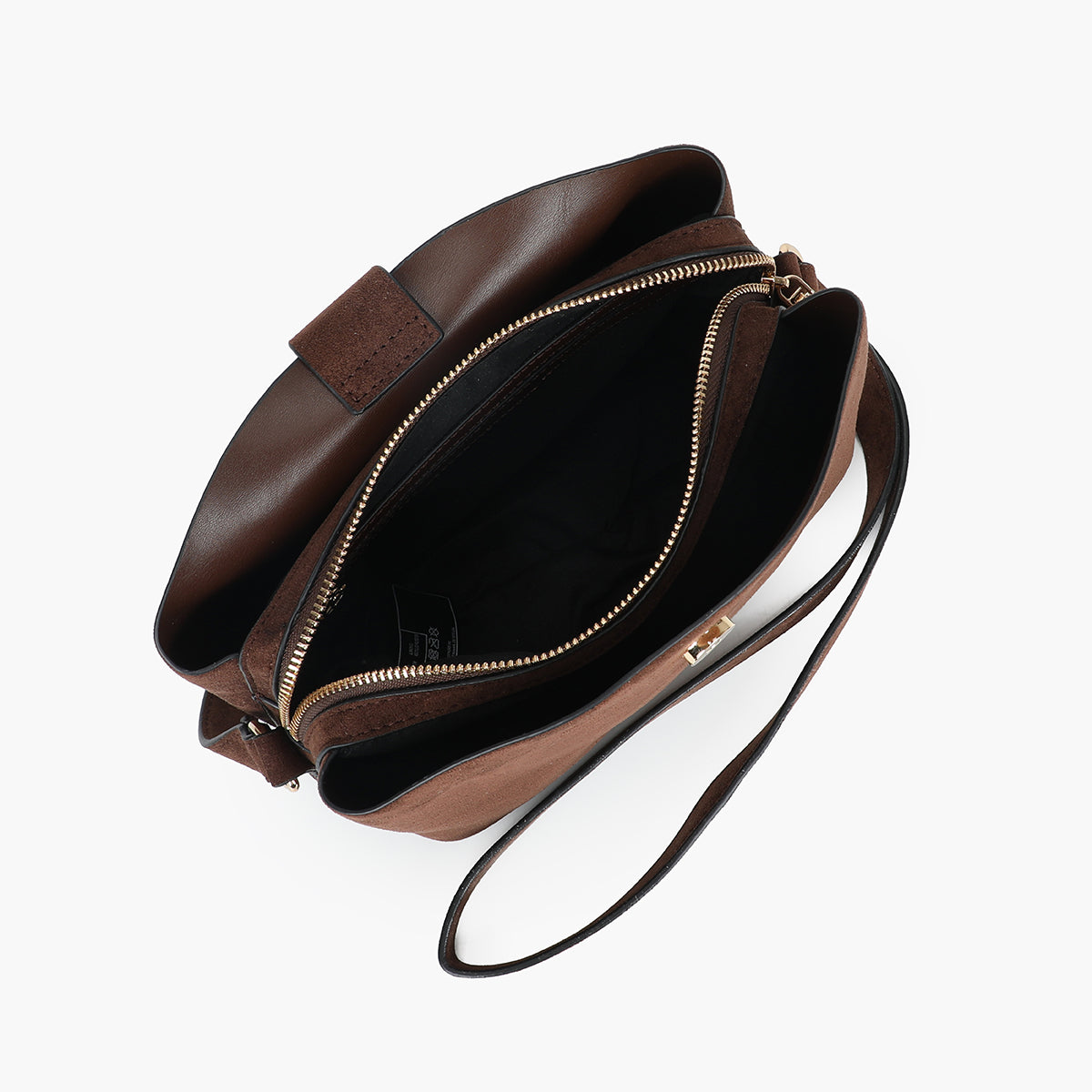 Sac seau à bandoulière effet suédé marron