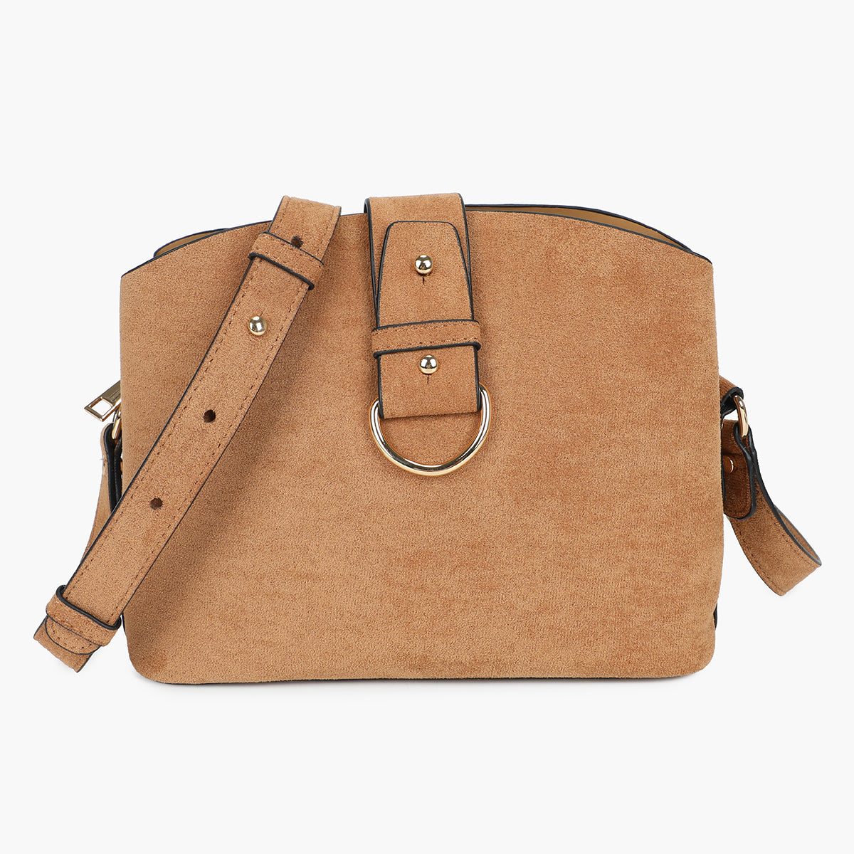 Sac seau à bandoulière effet suédé beige