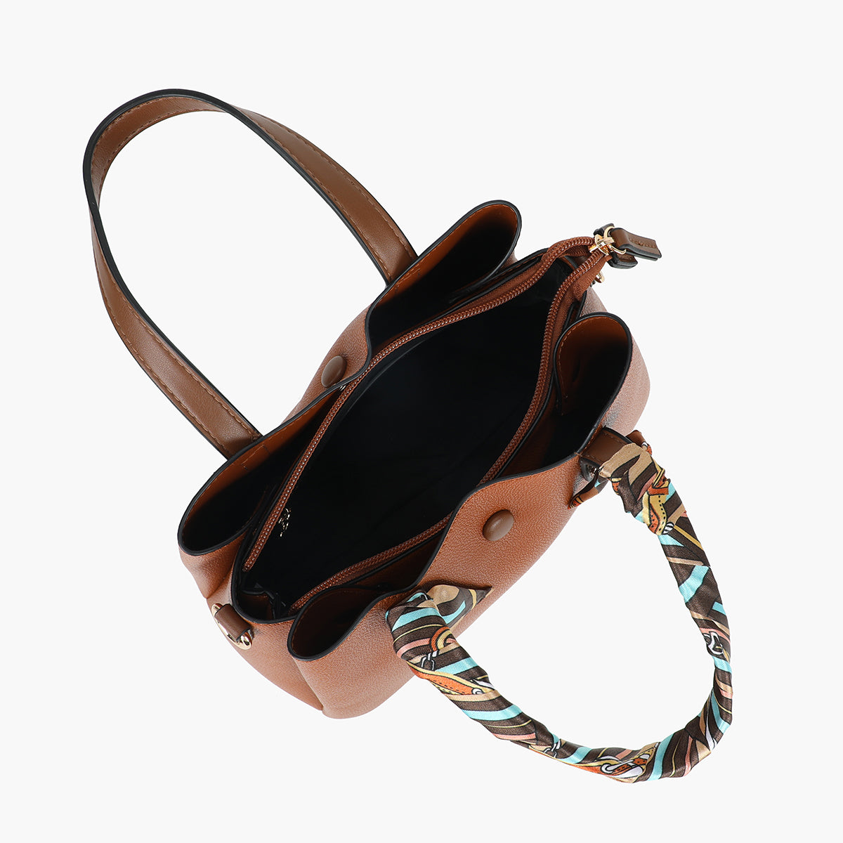 Petit sac à main camel effet grainé avec foulard