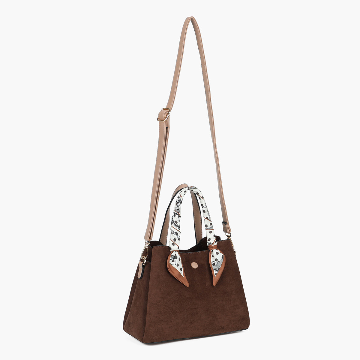 Petit sac à main marron en suédine avec foulard