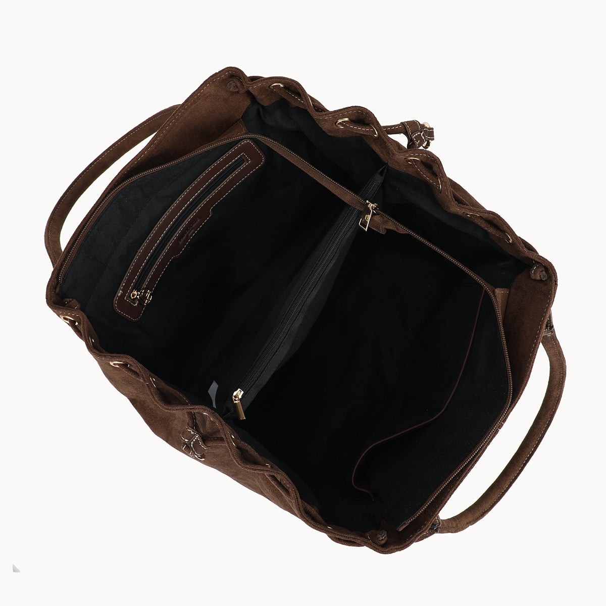 Grand sac bowling marron en suédine
