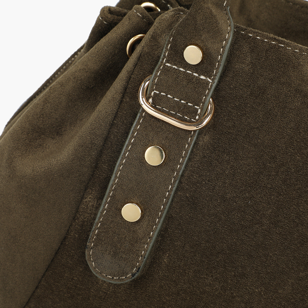 Grand sac bowling en suédine kaki