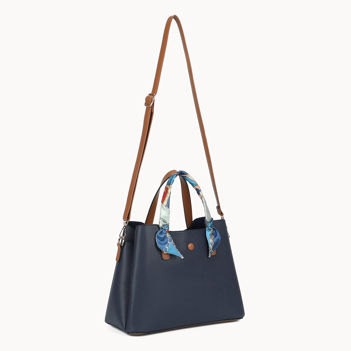 Grand sac à main bleu marine effet grainé avec foulard