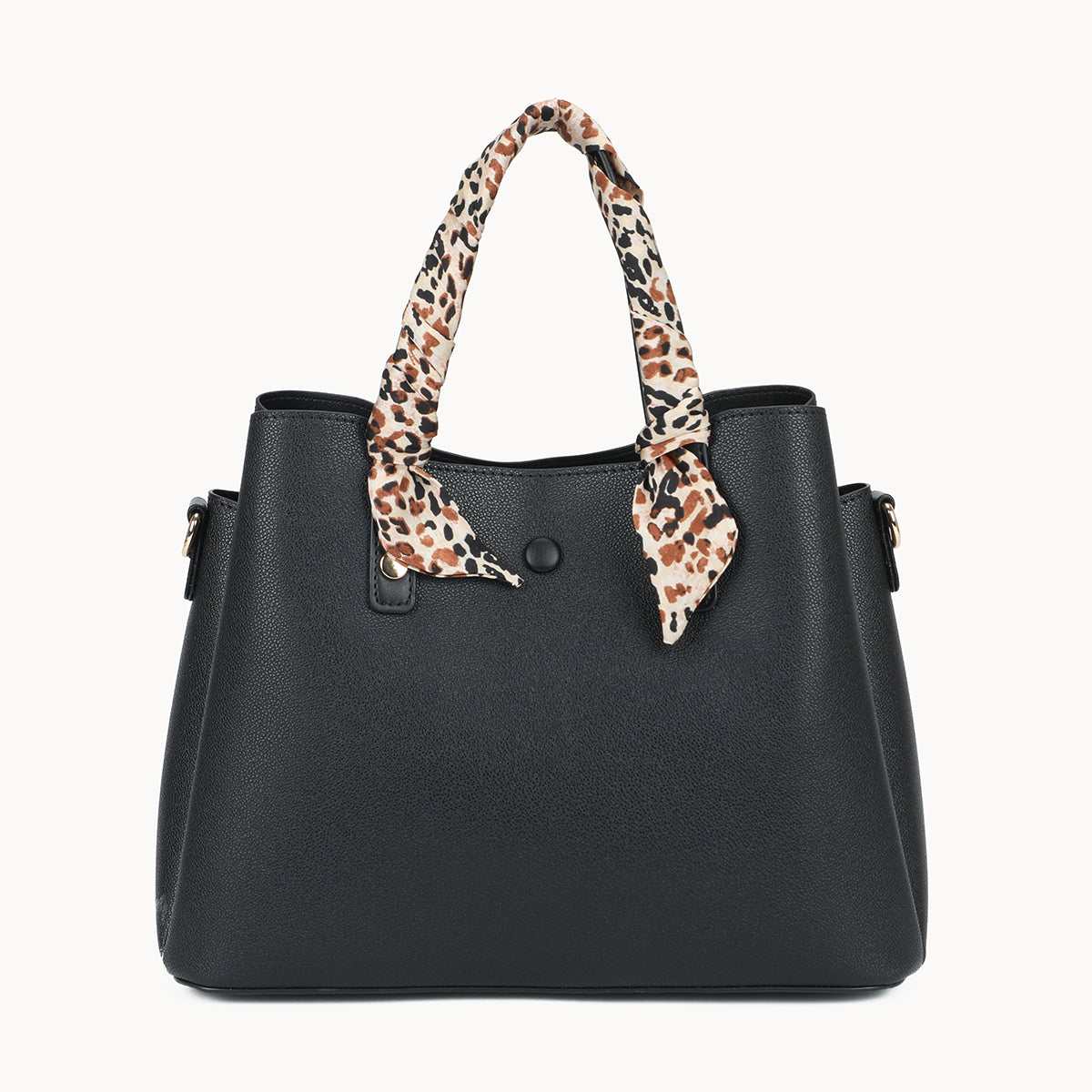 Grand sac à main noir effet grainé avec foulard