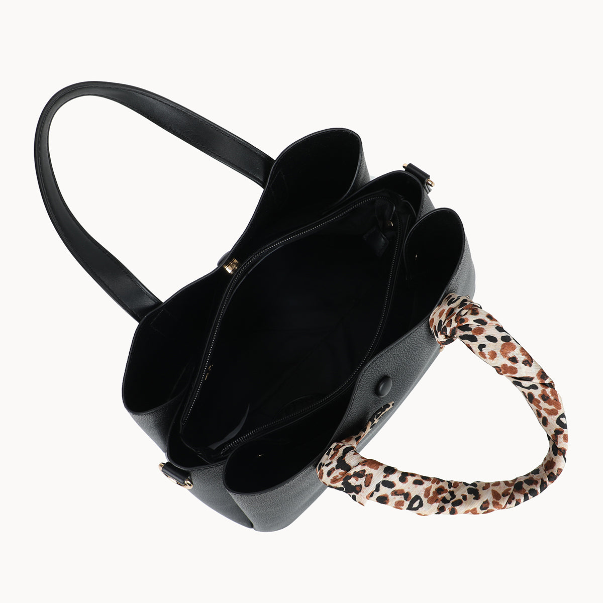 Grand sac à main noir effet grainé avec foulard