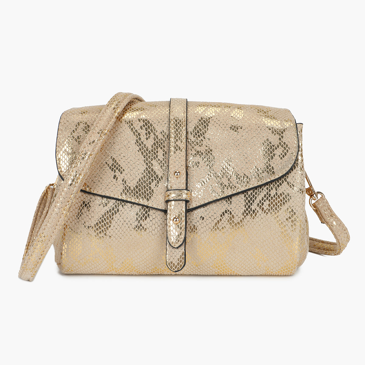 Sac porté croisé effet python doré